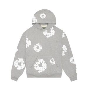 Gray Hoodie with White Floral Pattern